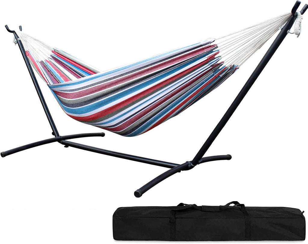 Double Hammock with Steel Stand 2 Person Heavy Duty 450lb Capacity Beige Pack of 2 H8340