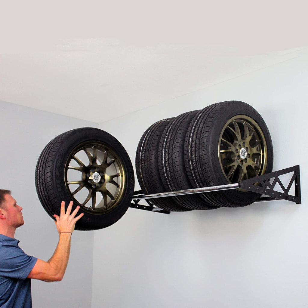 Adjustable Wall Mounted Tire Rack, Heavy Duty Steel, Black X7154