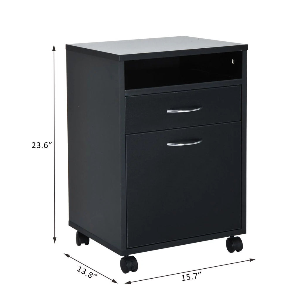 24" Rolling End Table Cart Nightstand Organizer, Black F35471