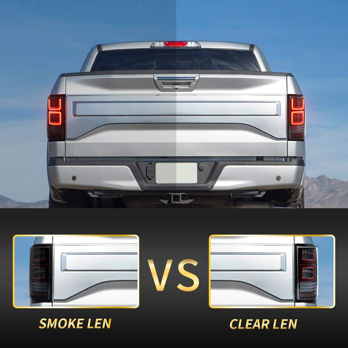 LED Projector Headlights and Clear Tail Lights with Red Turn Signal Lights for Ford F150 2018 2019 2020 F58213