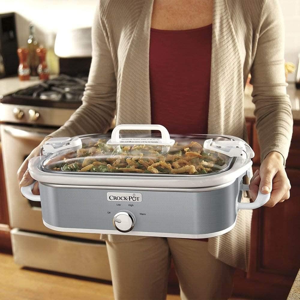3.5 Quart Stainless Steel Casserole Slow Cooker with Locking Lid E14847