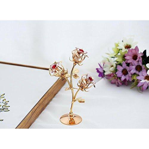Pink Crystal Rose Flower Tabletop Sculpture V28630
