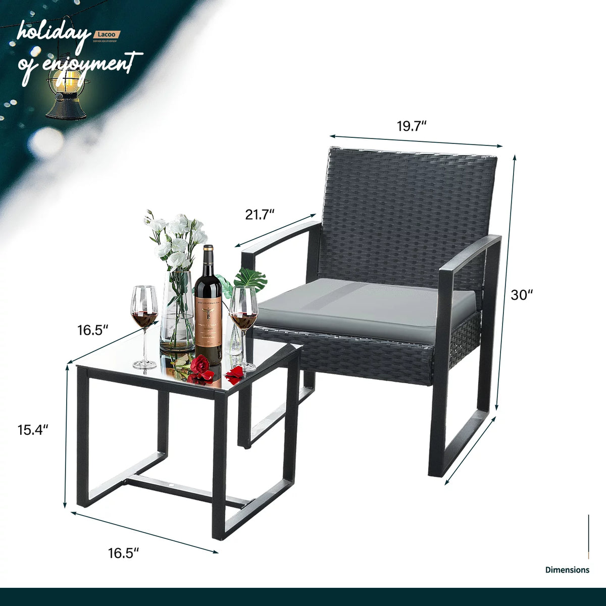 3 Pieces Cushioned PE Rattan Bistro Chairs Set of 2 with Coffee Table B429