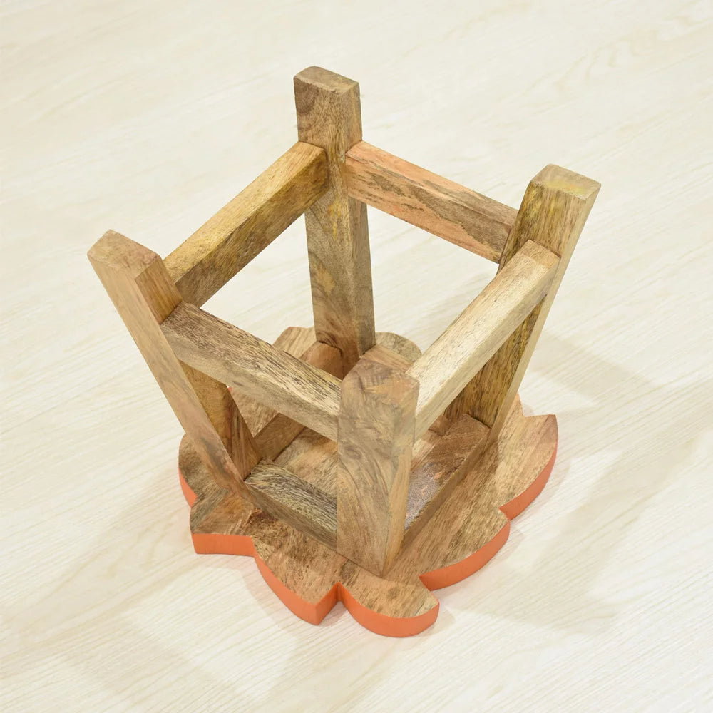 Handmade Mango Wood Orange Lion Shaped Stool N257307