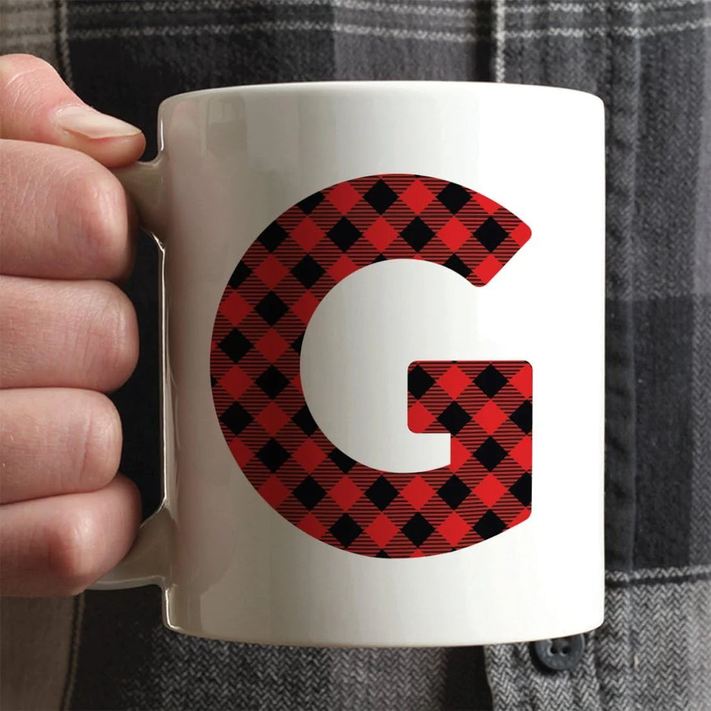 Hot Chocolate Coffee Mug Gift, Red Plaid Initial Letter G, 1-Pack Y534757