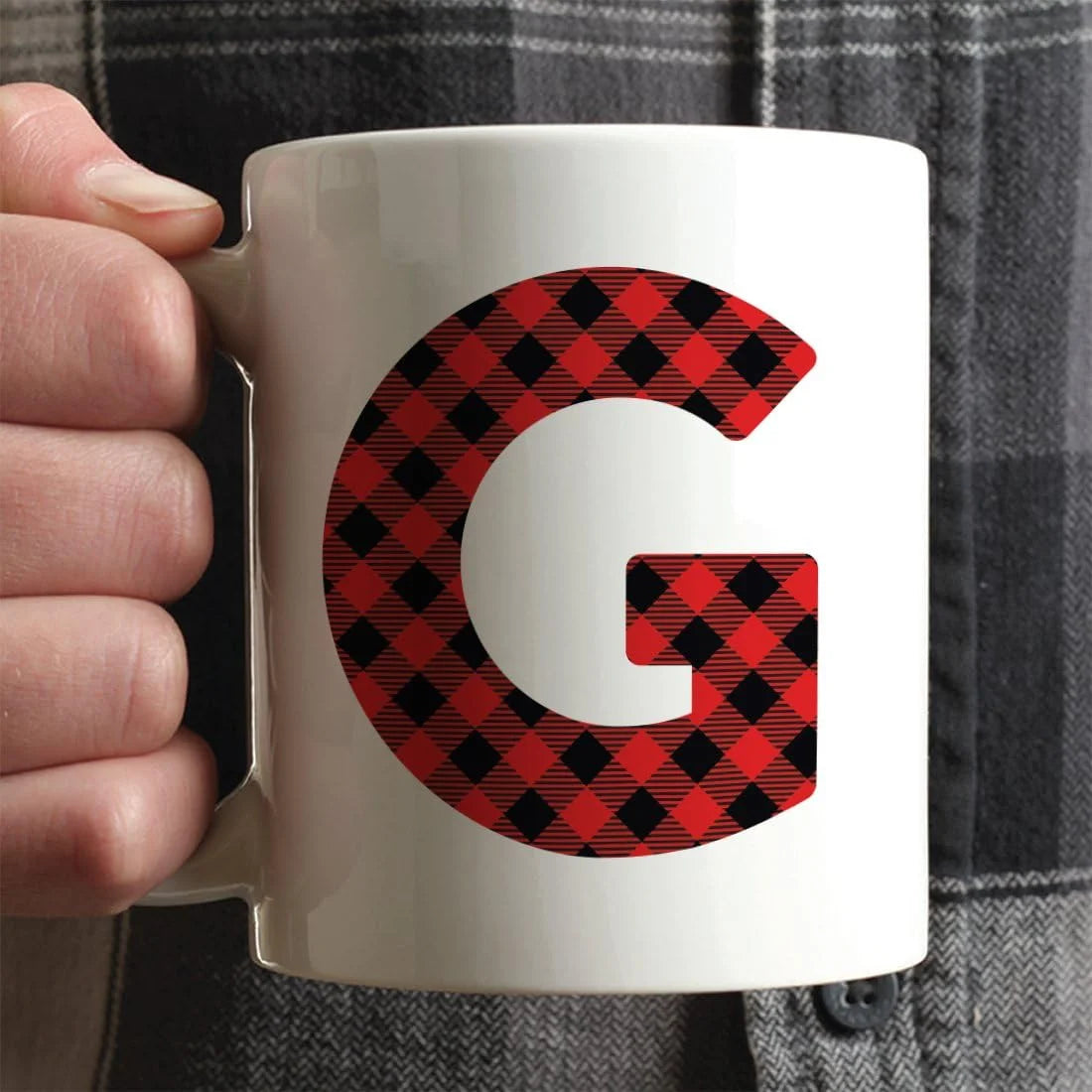 Hot Chocolate Coffee Mug Gift, Red Plaid Initial Letter G, 1-Pack Y534757