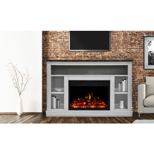 47 in. White Electric Fireplace Heater with TV Stand P6015