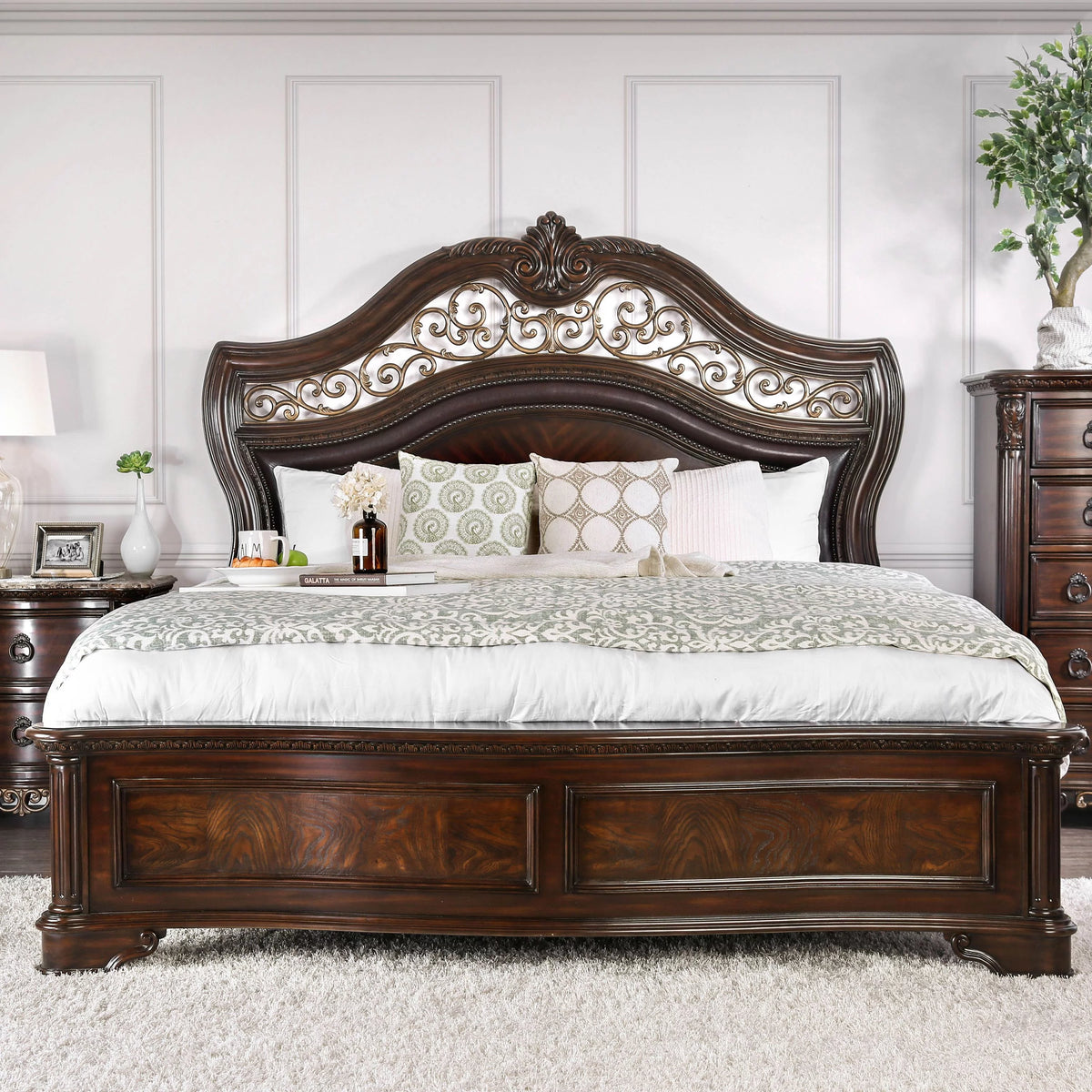 Brown Cherry Queen Wood Panel Bed I434105