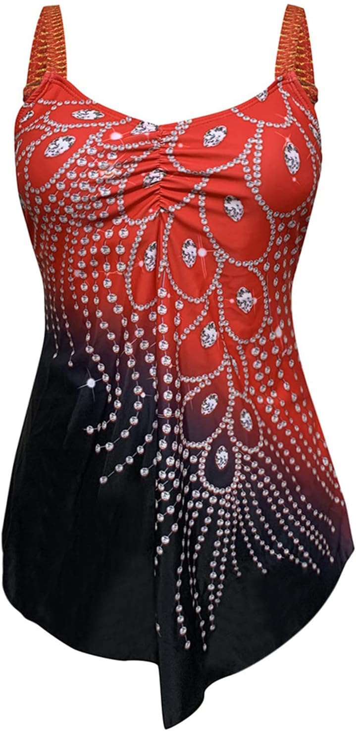 Red Tankini Swimsuits with Long Shorts A157