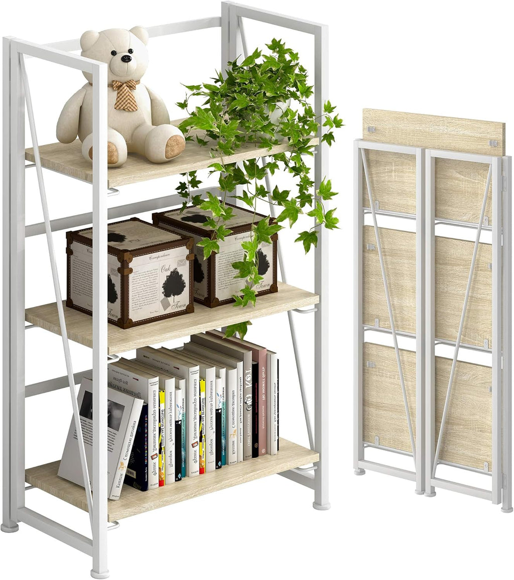 3 Tiers Folding Bookshelf Storage Shelves Bookcase M91012