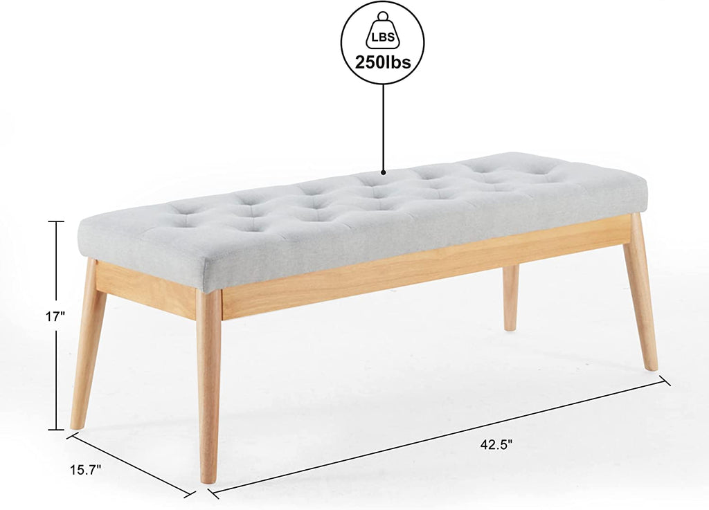Grey Upholstered Tufted Wood Bench M775448
