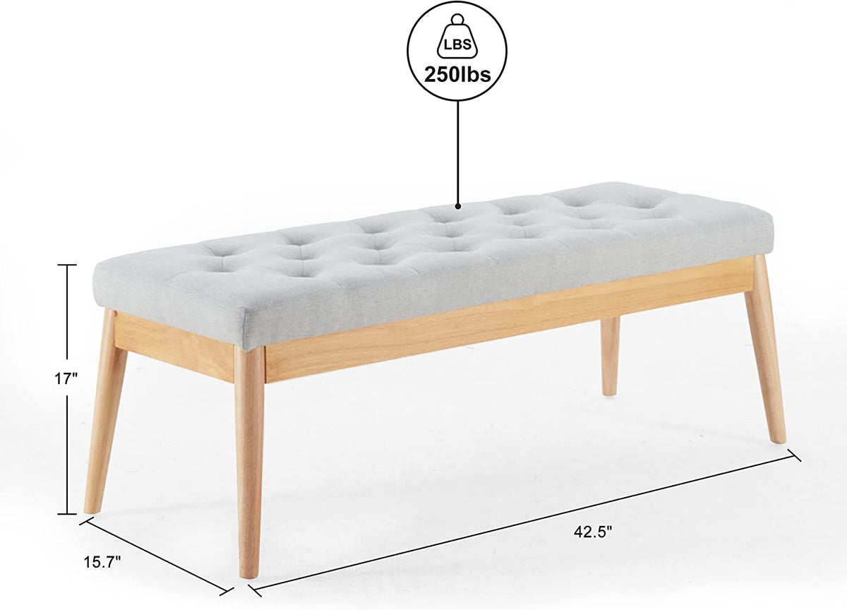 Grey Upholstered Tufted Wood Bench M775448