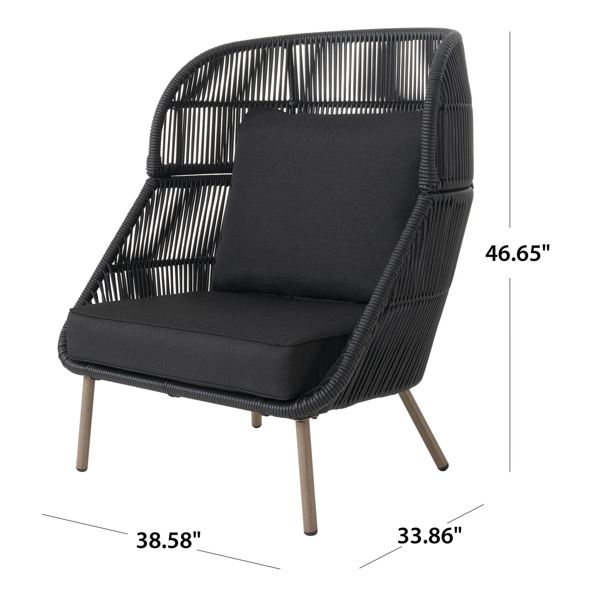 Black Wicker Outdoor Accent Chair with Cushions B581398