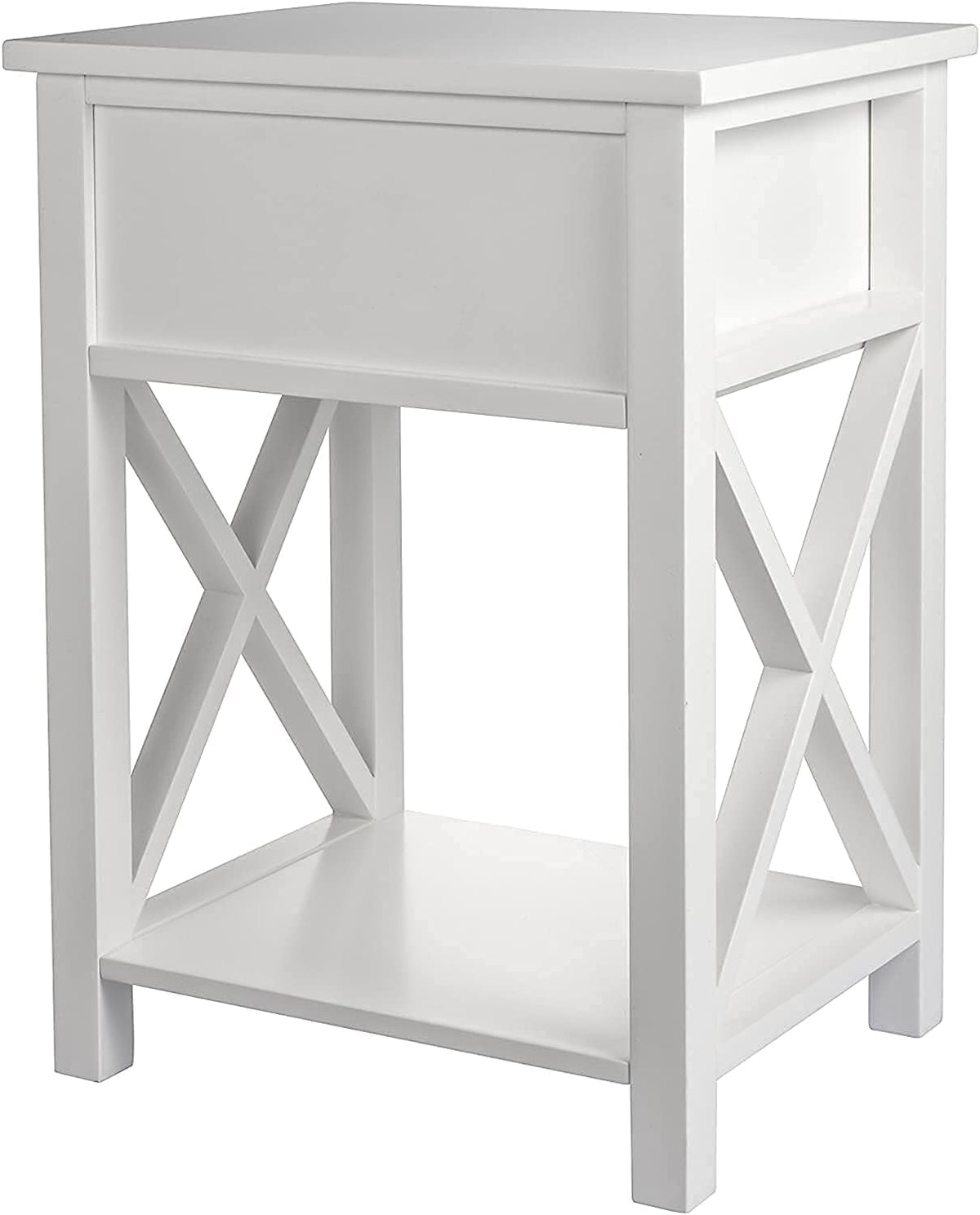 White Wooden Side End Table with Bin Drawer Set of 2 R304