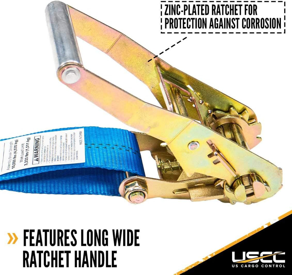 4 Pack Blue 2 Inch x 18 Foot Ratchet Straps with Double J Hooks H354362