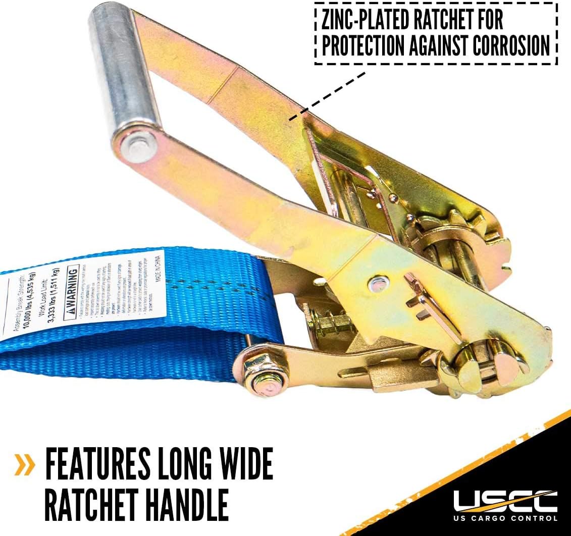4 Pack Blue 2 Inch x 18 Foot Ratchet Straps with Double J Hooks H354362