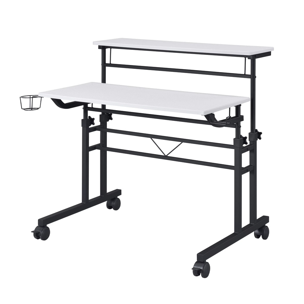 White Height Adjustable Rolling Writing Desk with Moveable Shelf F474