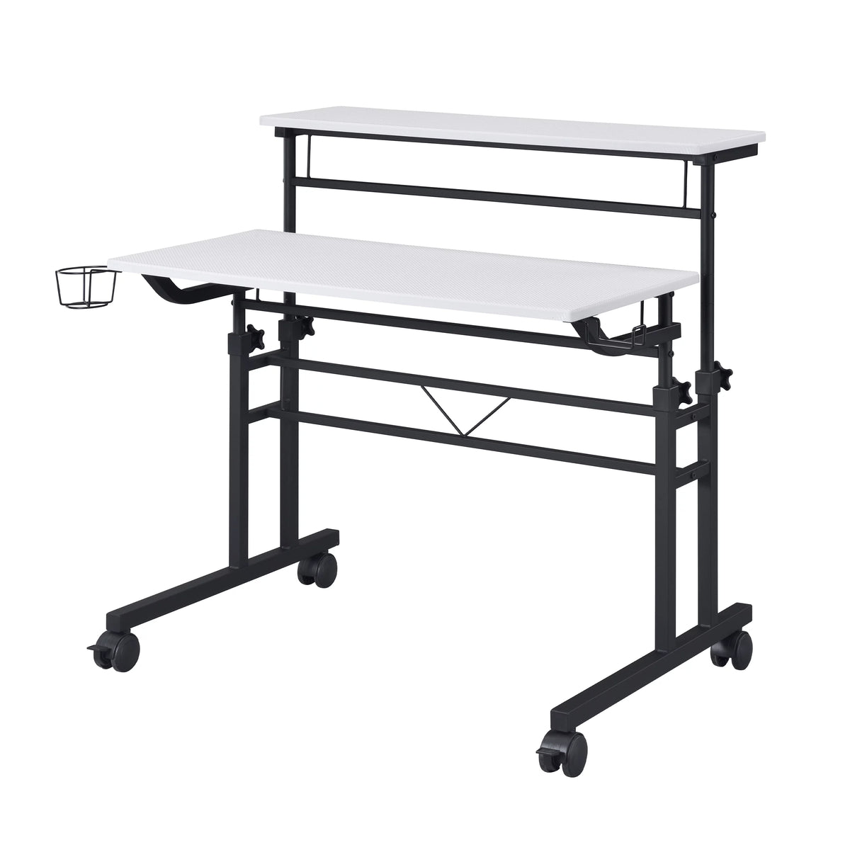 White Height Adjustable Rolling Writing Desk with Moveable Shelf F474