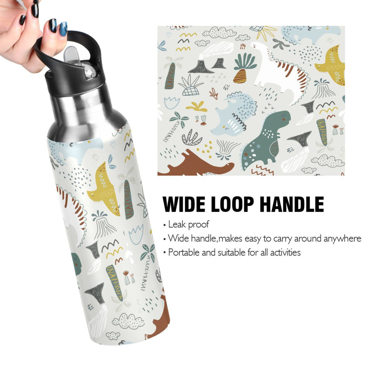 Green Stainless Steel Insulated Water Bottle with Straw Lid Q6827