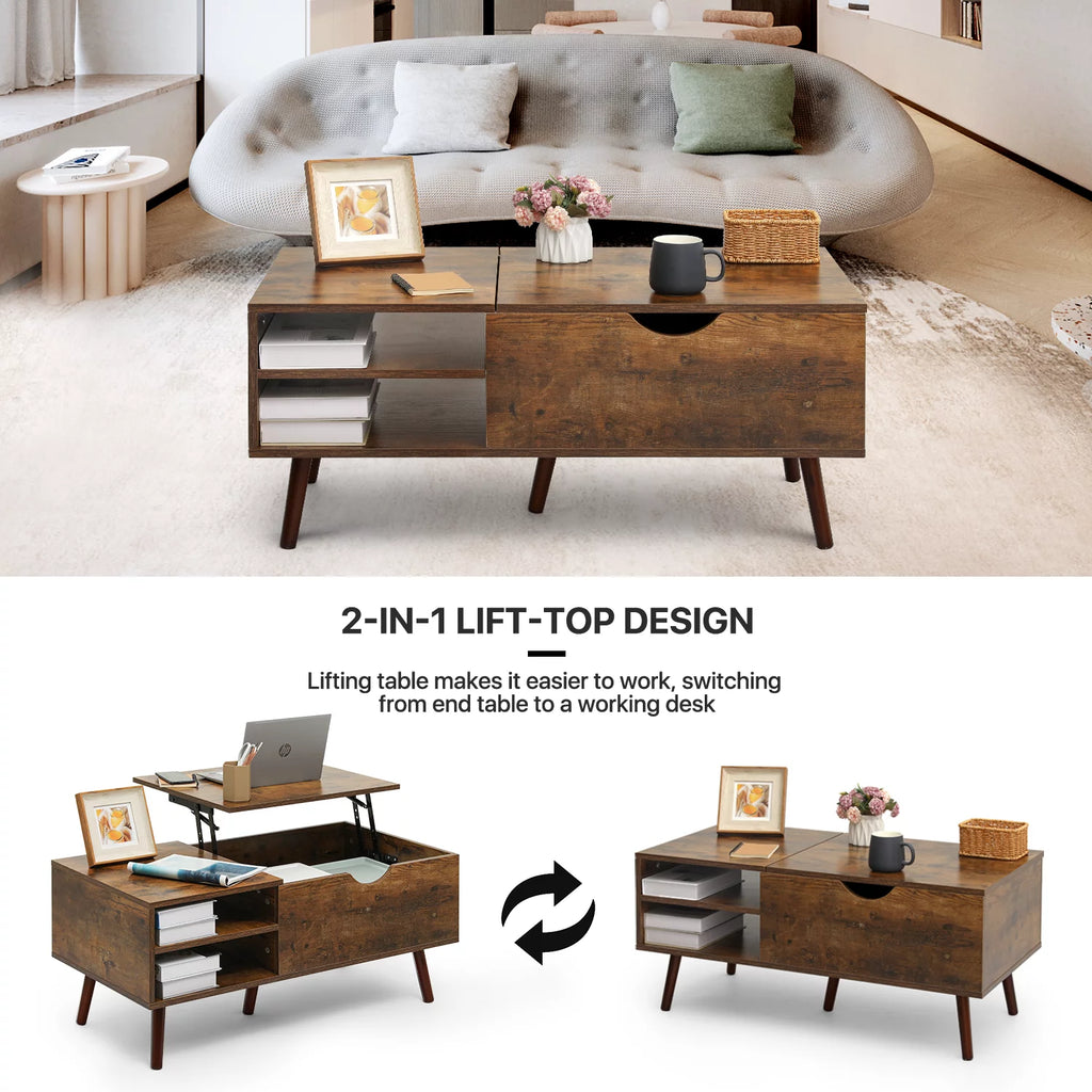 Wood Lift Top Coffee Table with Hidden Storage B635478