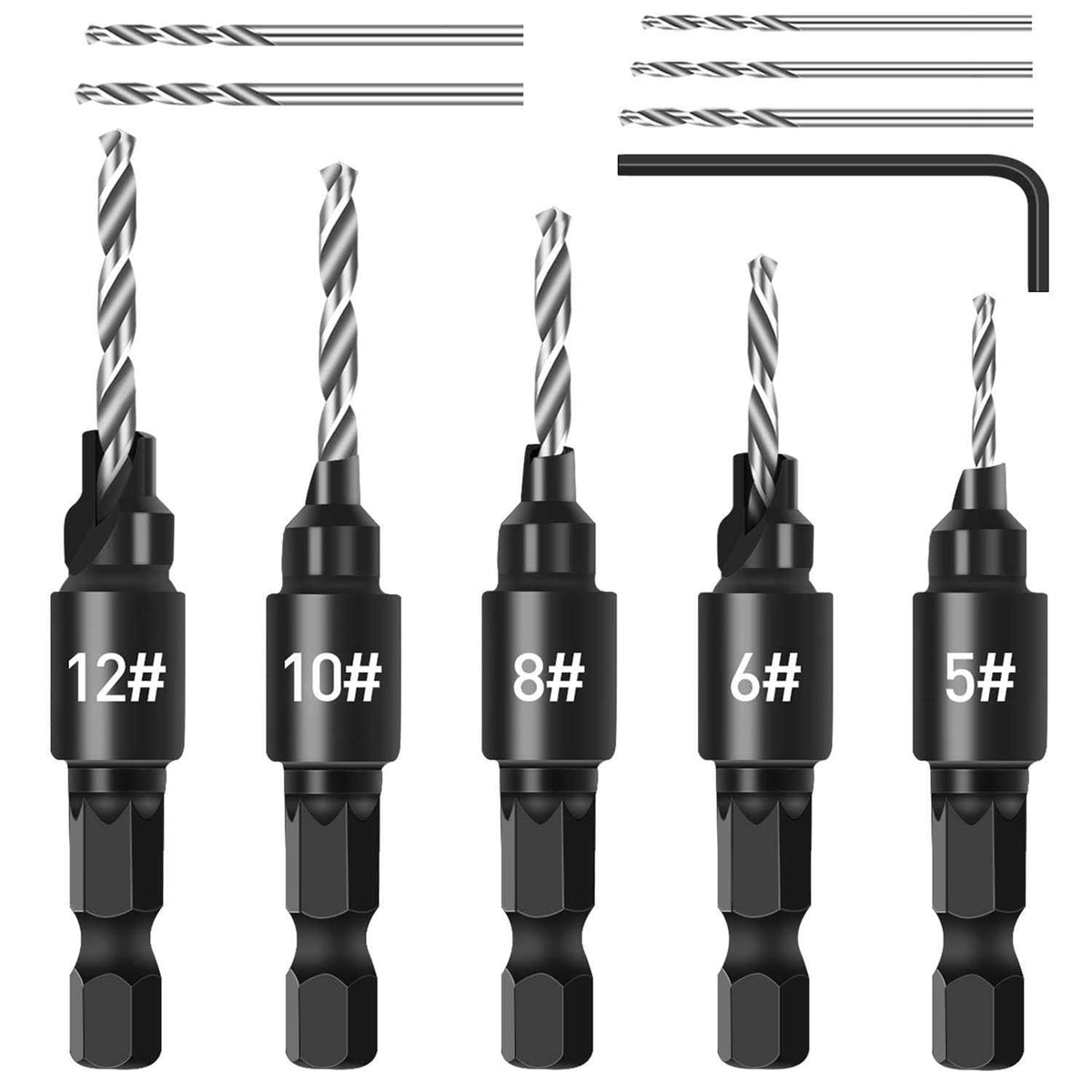 5Pcs Quick Change 1/4 Hex Shank Adjustable Countersink Set X483425