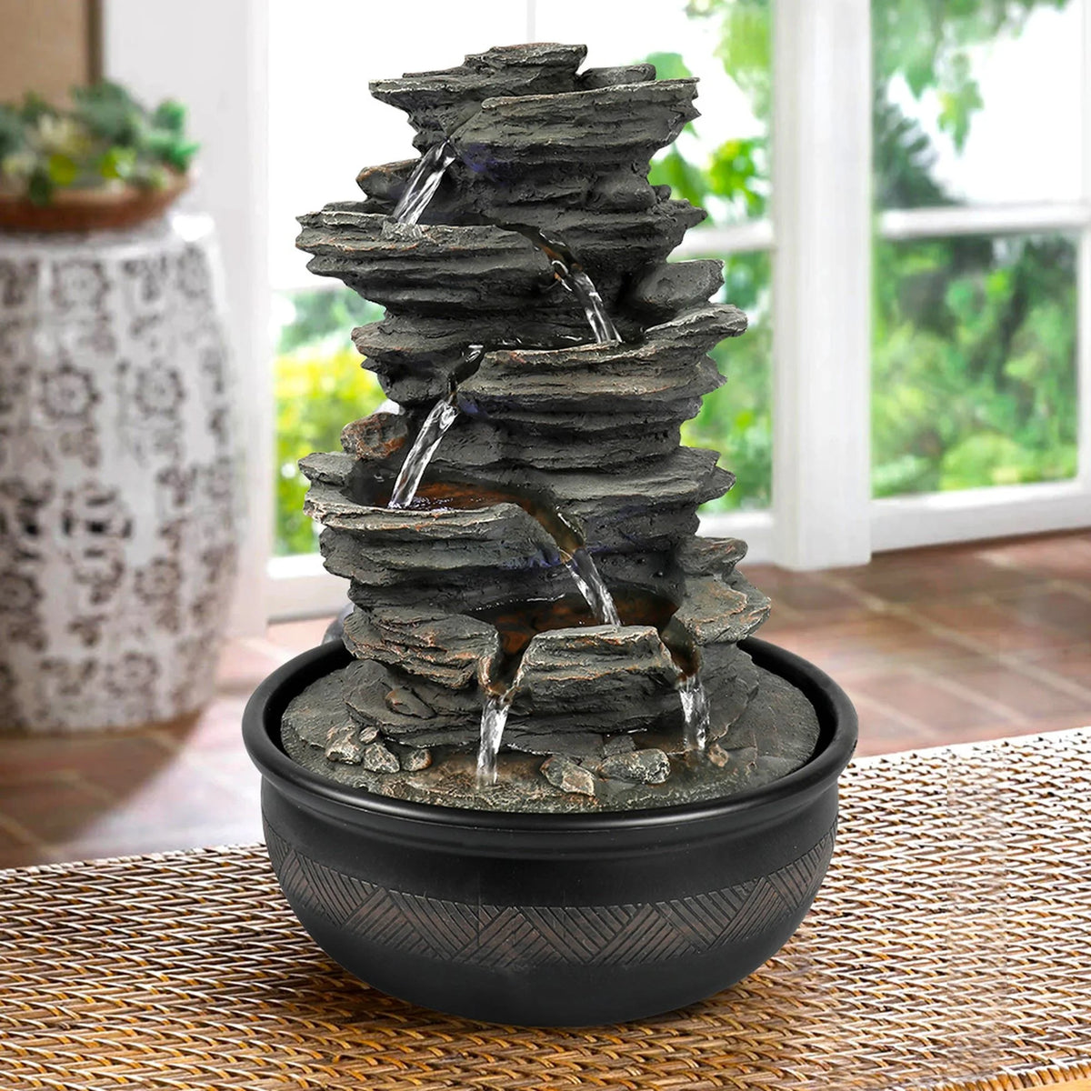 Tabletop Water Fountain with LED Light, Indoor Rock Resin Fountain S53166