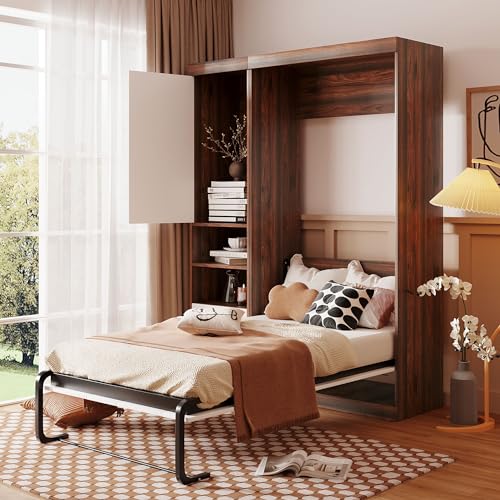 Twin Size Wood Murphy Bed with Wardrobe and Drawers S334390