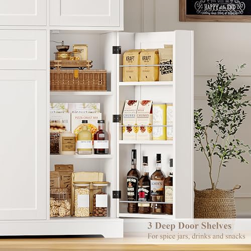 White Tall Kitchen Pantry Storage Cabinet with Doors and Shelves and Drawer C801326