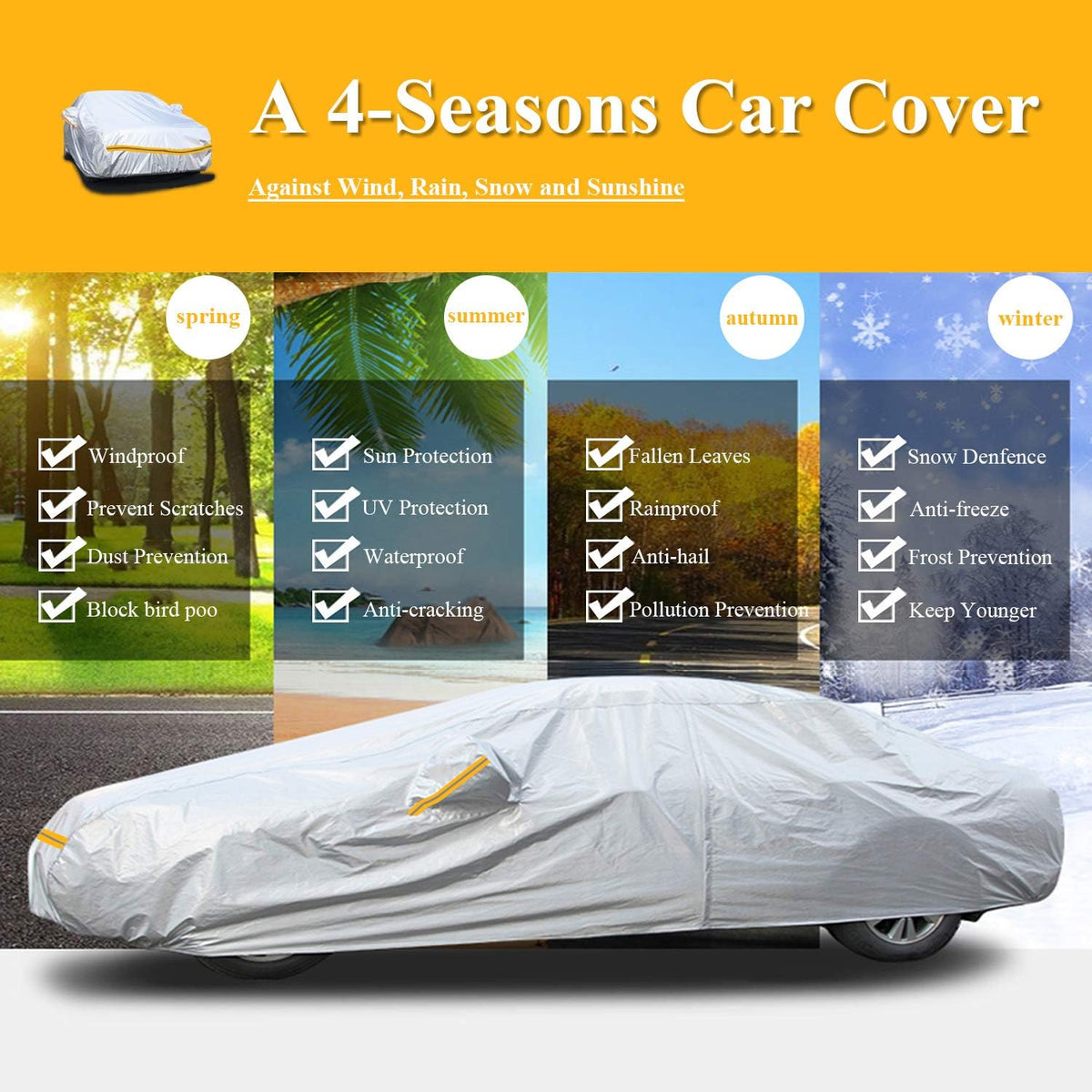 Waterproof All Weather Car Cover with Zipper Cotton O379110