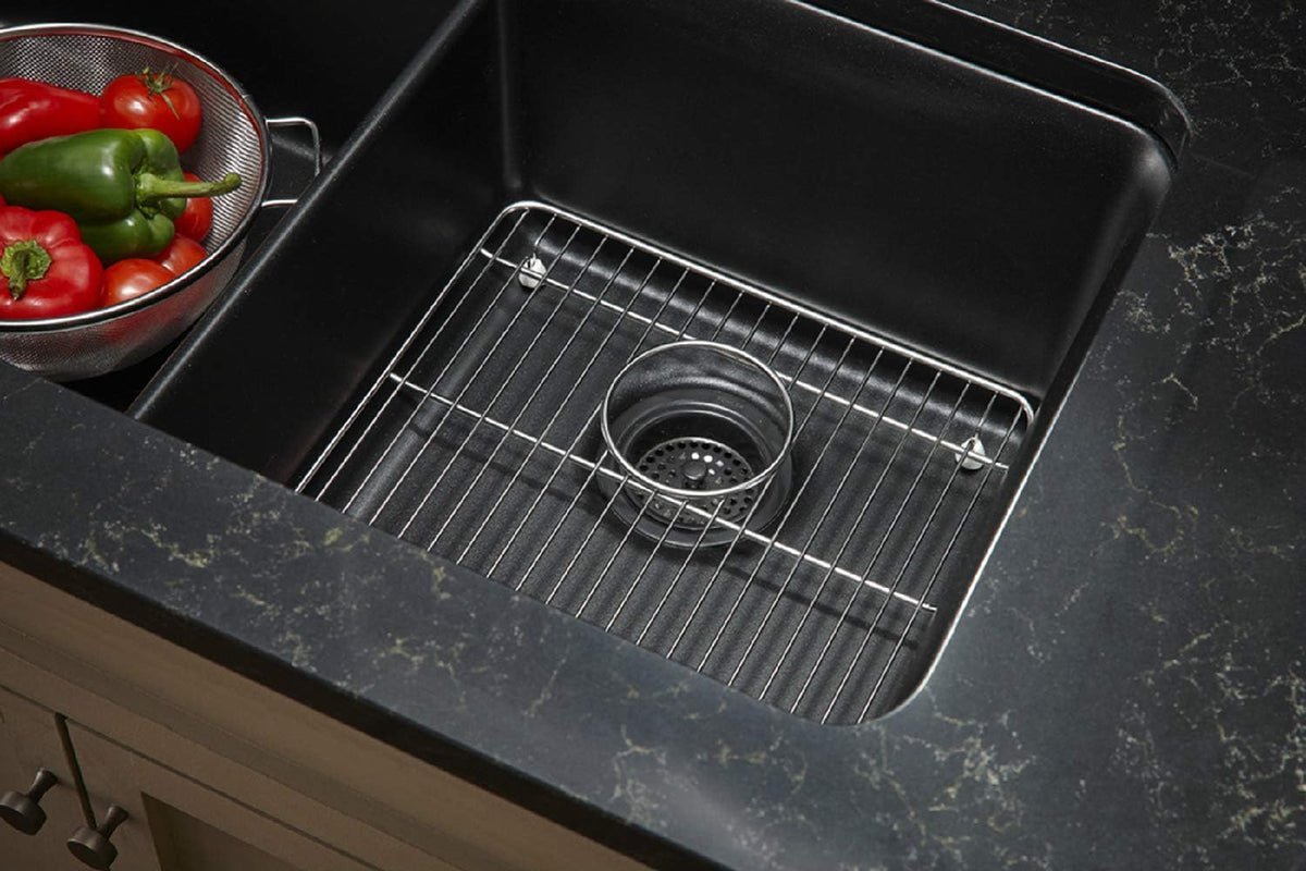 Undermount Double Equal Sink with Rack, Matte Black L92782