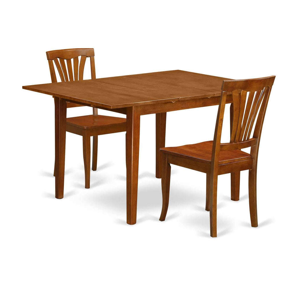 3 PC Kitchen Table with Leaf and 2 Wood Chairs in Saddle Brown W698002