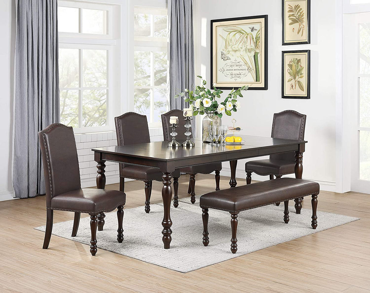Cherry Finish Faux Leather Bench Z10109