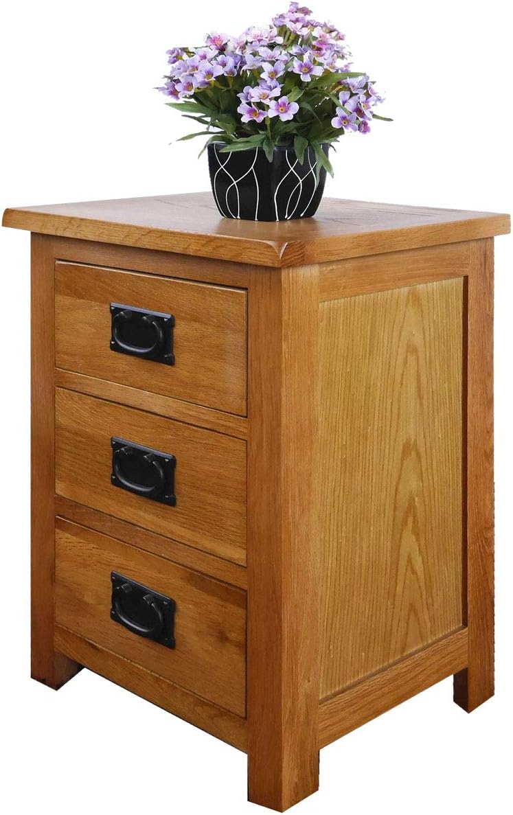 Oak Nightstand with Drawer, 3 Drawers Cabinet Board Nightstands I145172