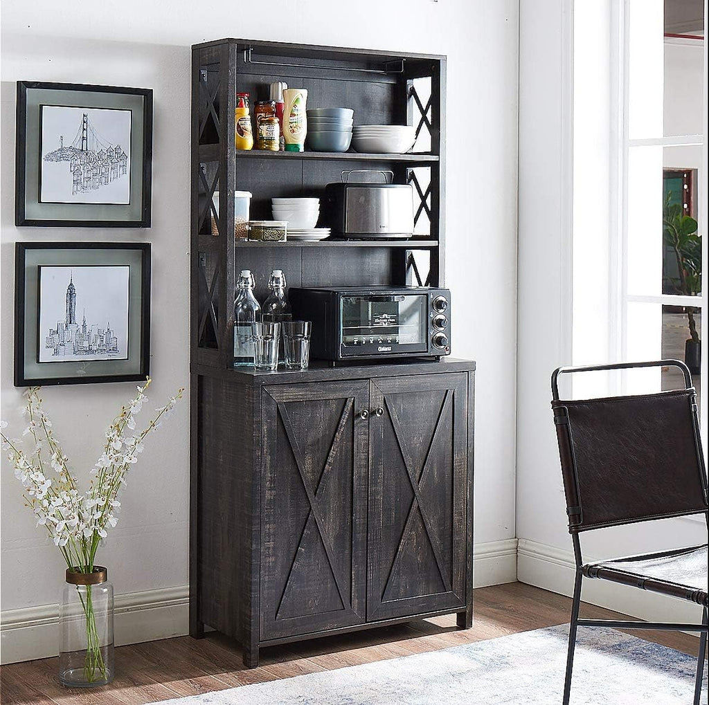 Stone Grey Bar Cabinet with Microwave Stand R94975