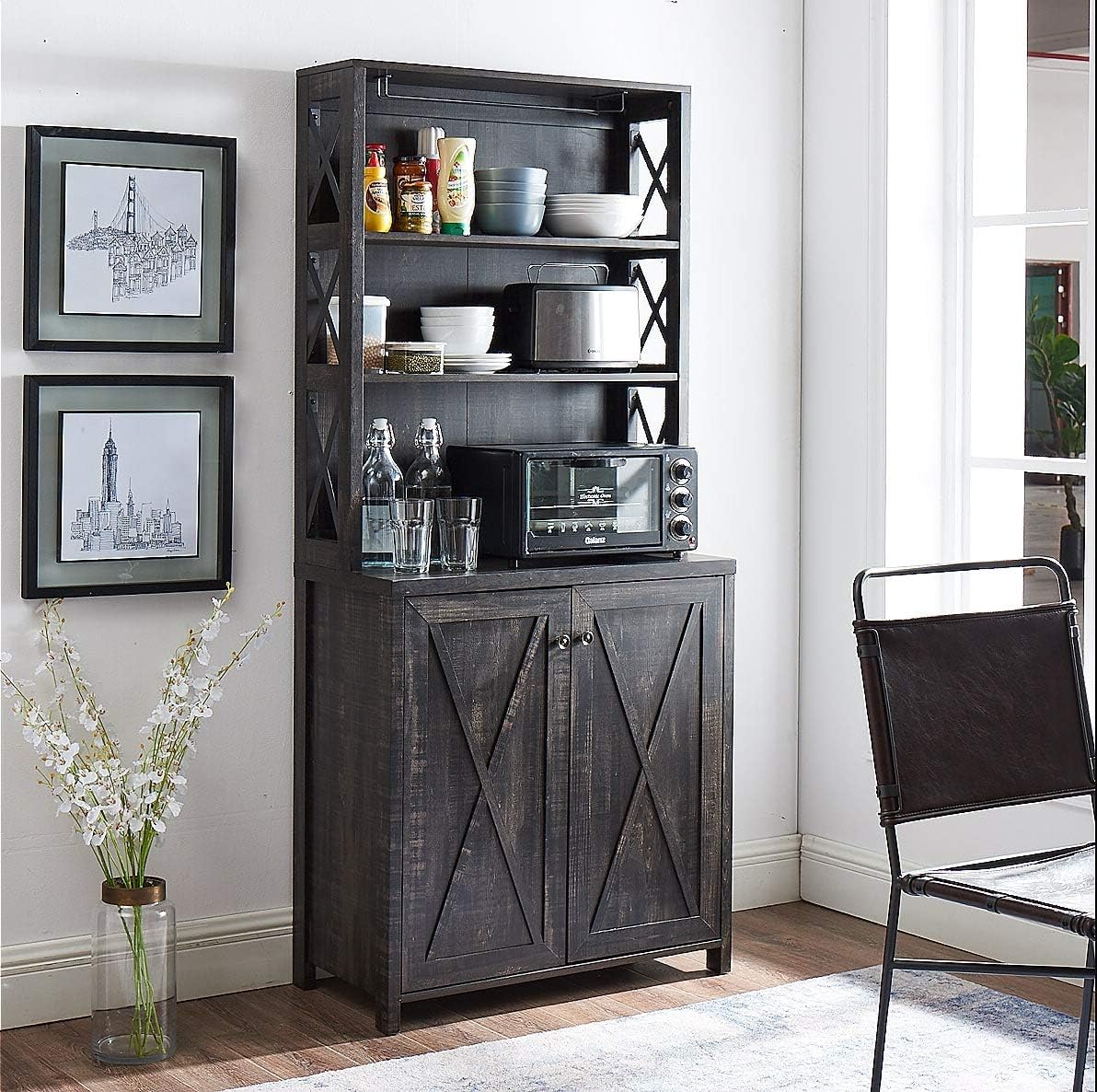 Stone Grey Bar Cabinet with Microwave Stand R94975