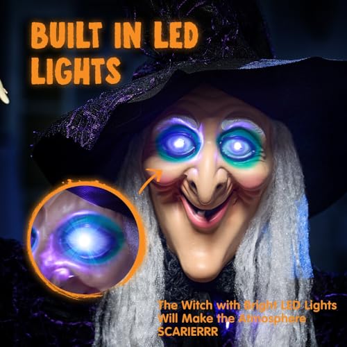 72” Hanging Talking Witch Decor with Light Up Ghost S447