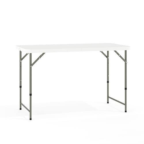 4' White Plastic Folding Table with Adjustable Legs C617517