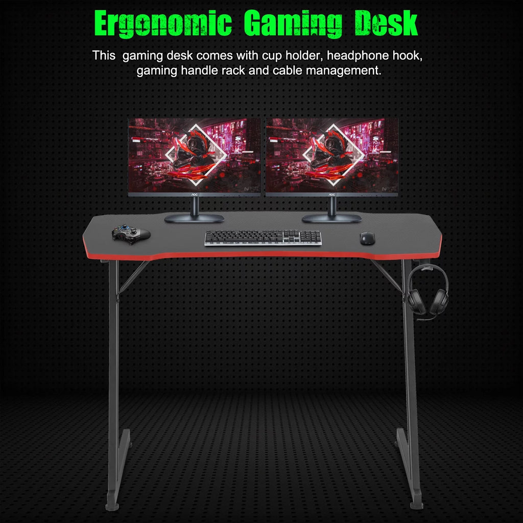 Gaming Desk Z Shaped 39in Ergonomic Gaming Table with Headphone Hook T319