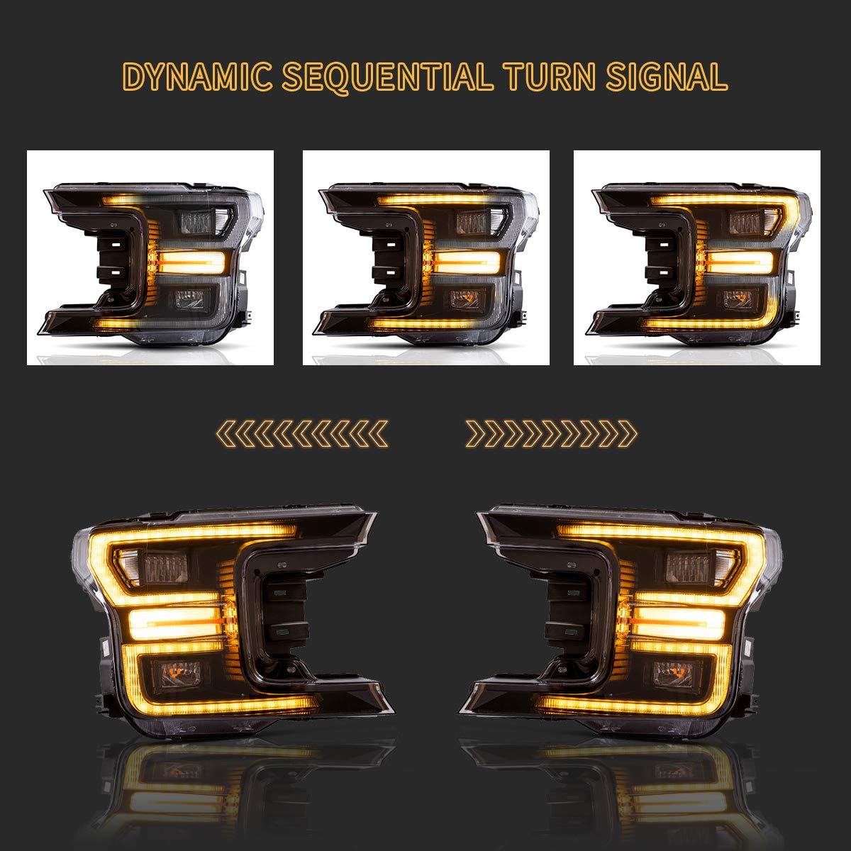 LED Projector Headlights and Clear Tail Lights with Red Turn Signal Lights for Ford F150 2018 2019 2020 F58213