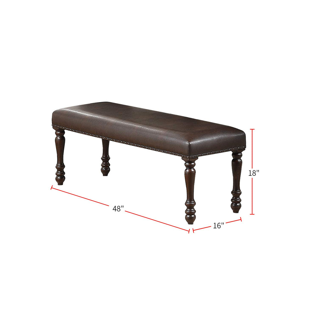 Cherry Finish Faux Leather Bench Z10109