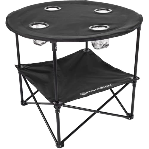 Round 2-Tier Folding Camp Table with 4 Cupholders and Carrying Bag Z643344