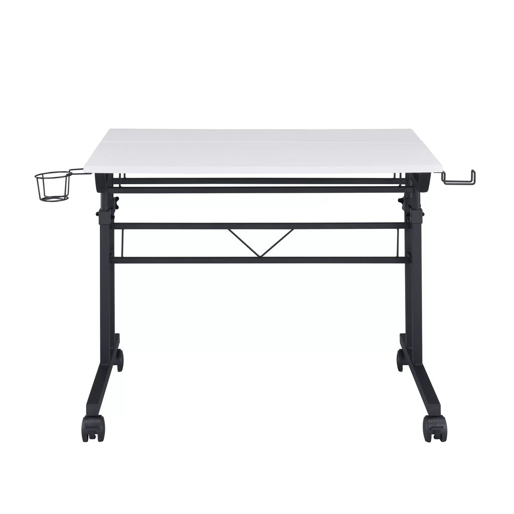 White Height Adjustable Rolling Writing Desk with Moveable Shelf F474