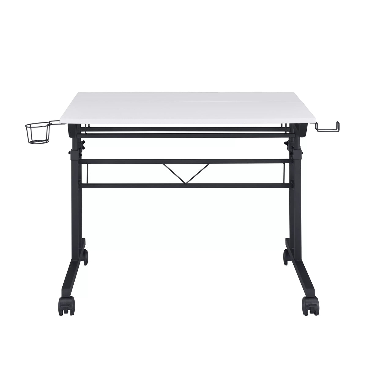White Height Adjustable Rolling Writing Desk with Moveable Shelf F474