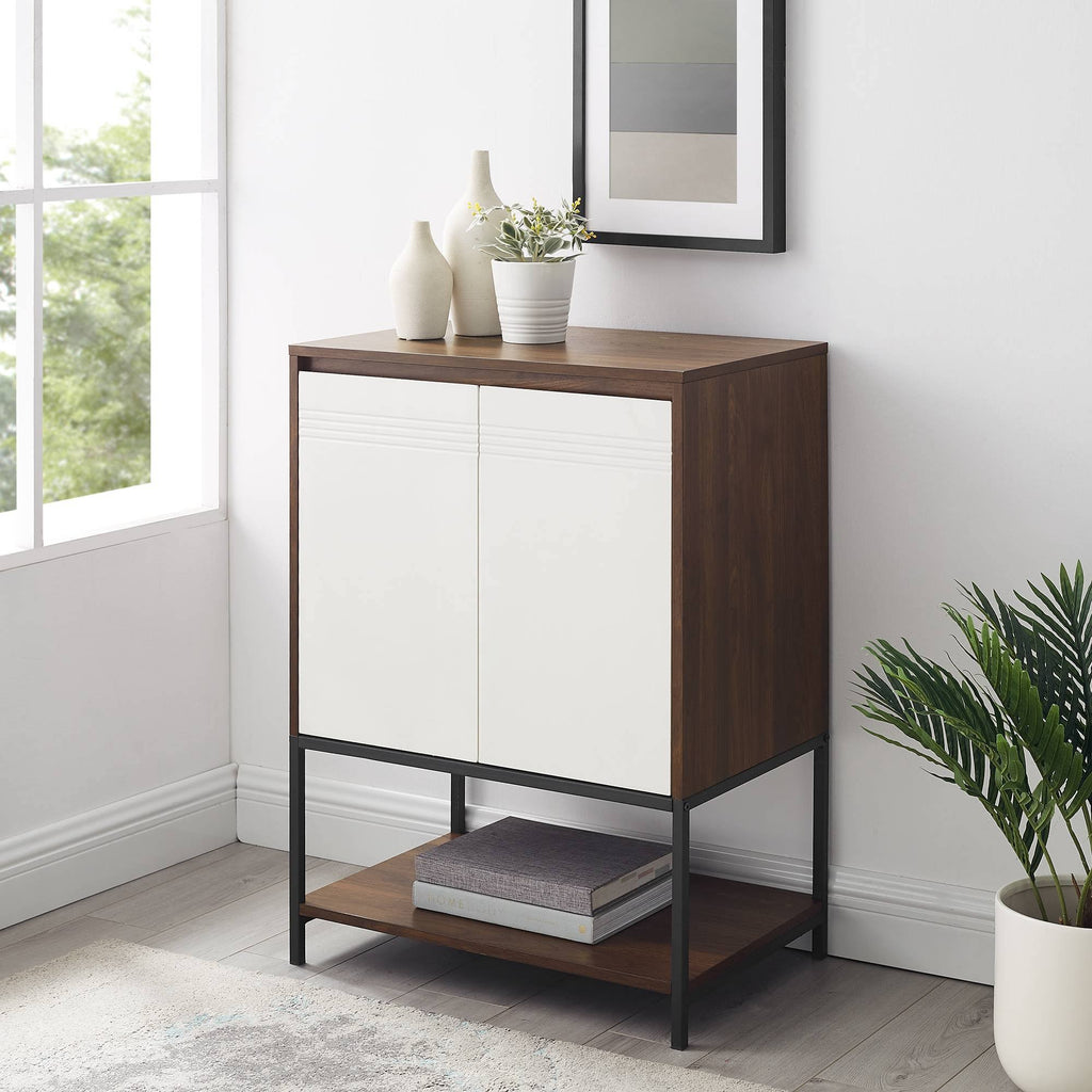2 Door Accent Cabinet with Lower Shelf Dark Walnut Solid White J716398