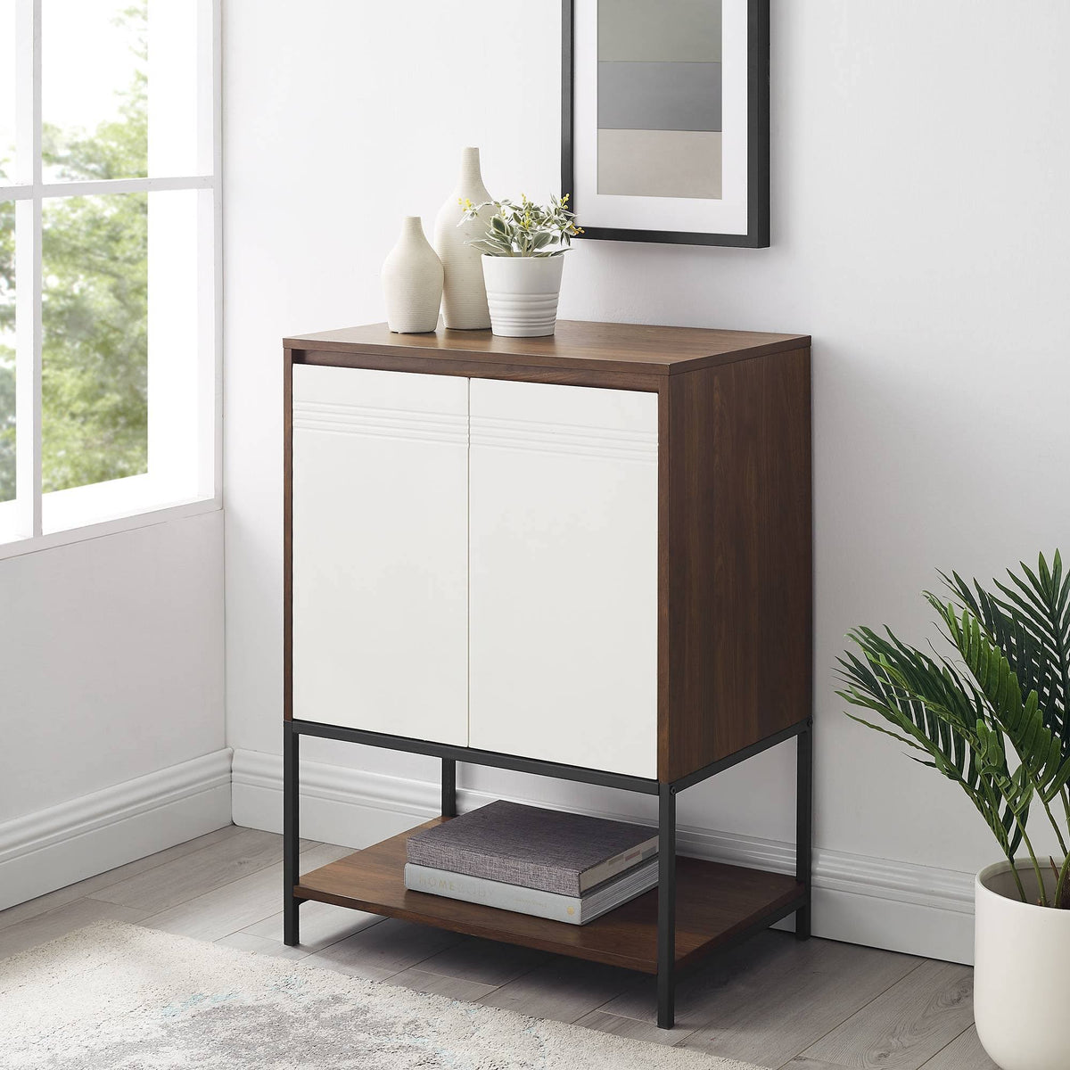2 Door Accent Cabinet with Lower Shelf Dark Walnut Solid White J716398