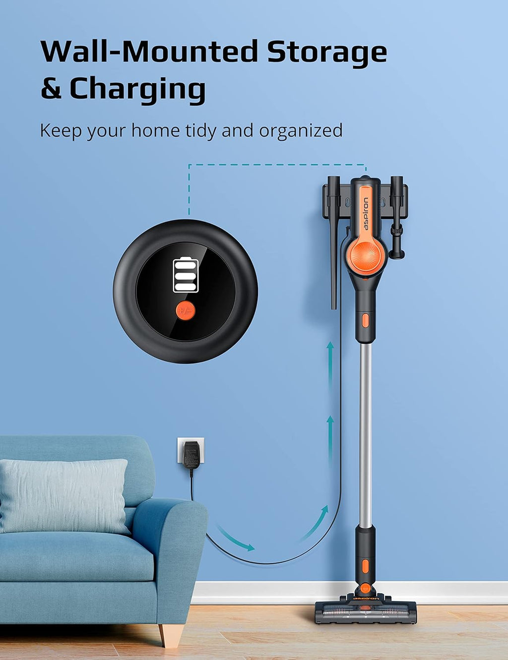 Cordless Stick Vacuum 6 in 1 with 2500 mAh Battery, 40mins Runtime, Brushless Motor, LED Light C3183