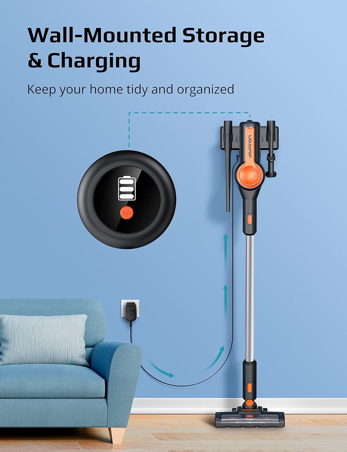 Cordless Stick Vacuum 6 in 1 with 2500 mAh Battery, 40mins Runtime, Brushless Motor, LED Light C3183