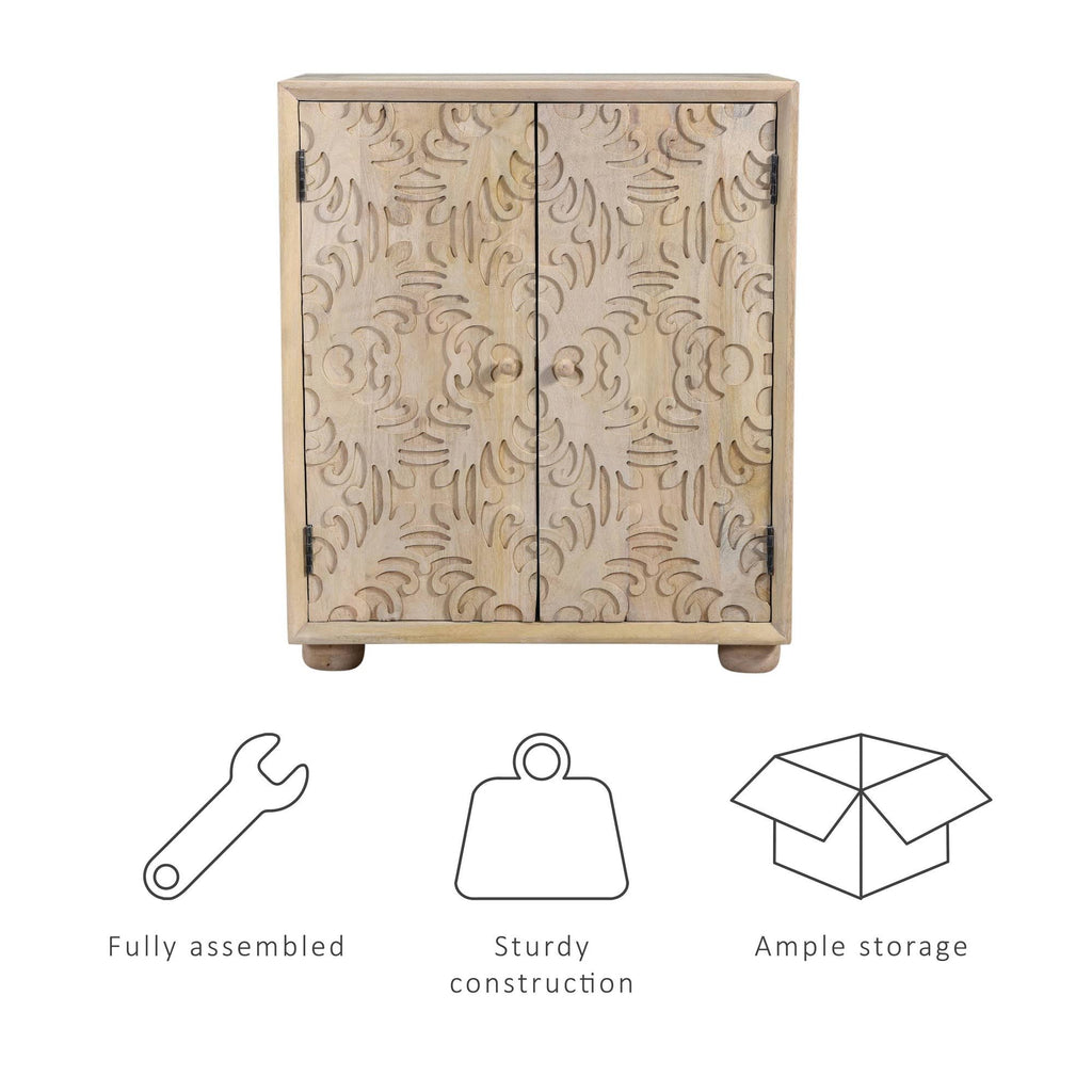 2 Door Carved Cabinet Natural J74868
