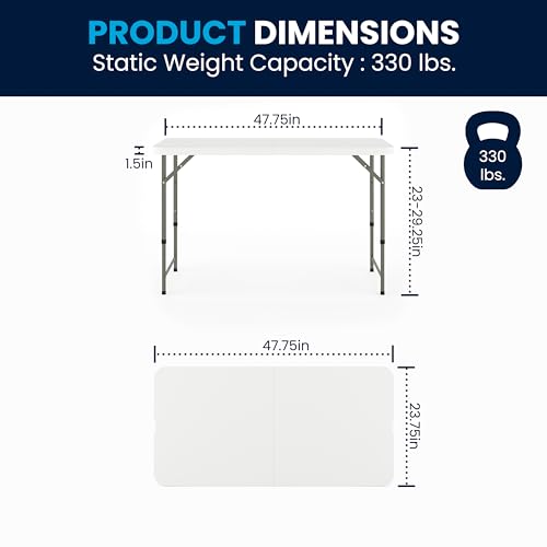 4' White Plastic Folding Table with Adjustable Legs C617517