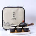 Ceramic Portable Travel Tea Set with 360 Rotation Teapot, 4 Tea Cups, Bamboo Tea Tray and Travel Bag N238